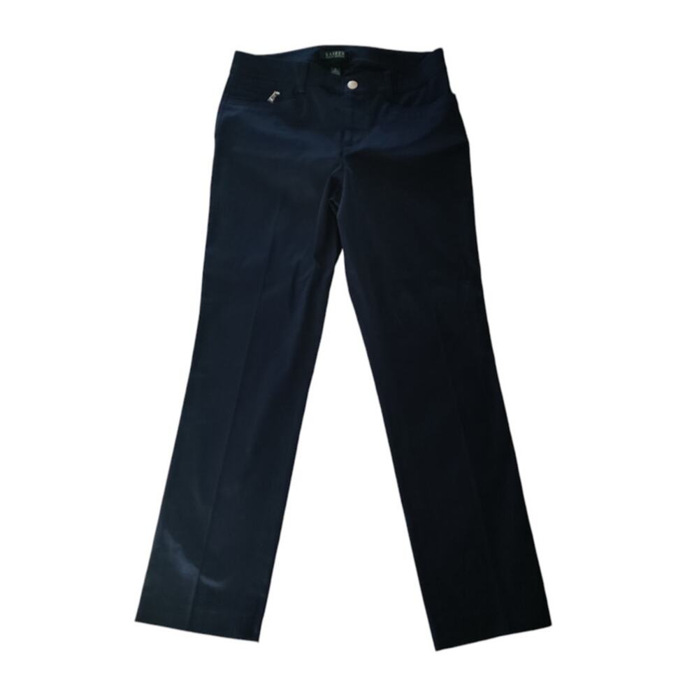 Ralph Lauren Women's Straight Leg Pants Navy Blue Size 4 Cotton